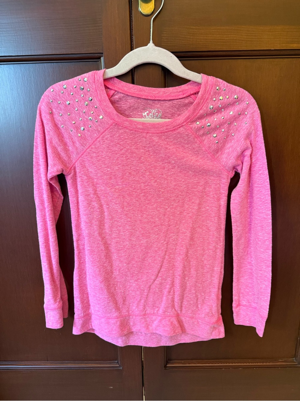 Girls' Pink Long-Sleeve Top with Shoulder Studs